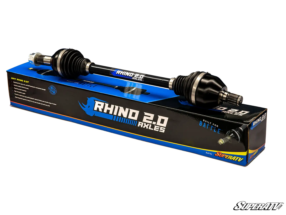 SuperATV Rhino 2.0 axle displayed on its branded box